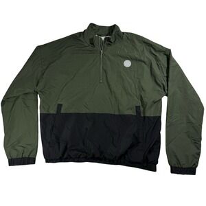 Zyia Active Womens XL Half Zip Windbreaker Jacket Olive Green Black Colorblock